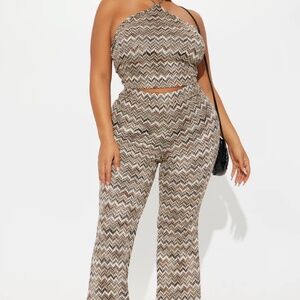 Flare Pant Set - Brown/combo